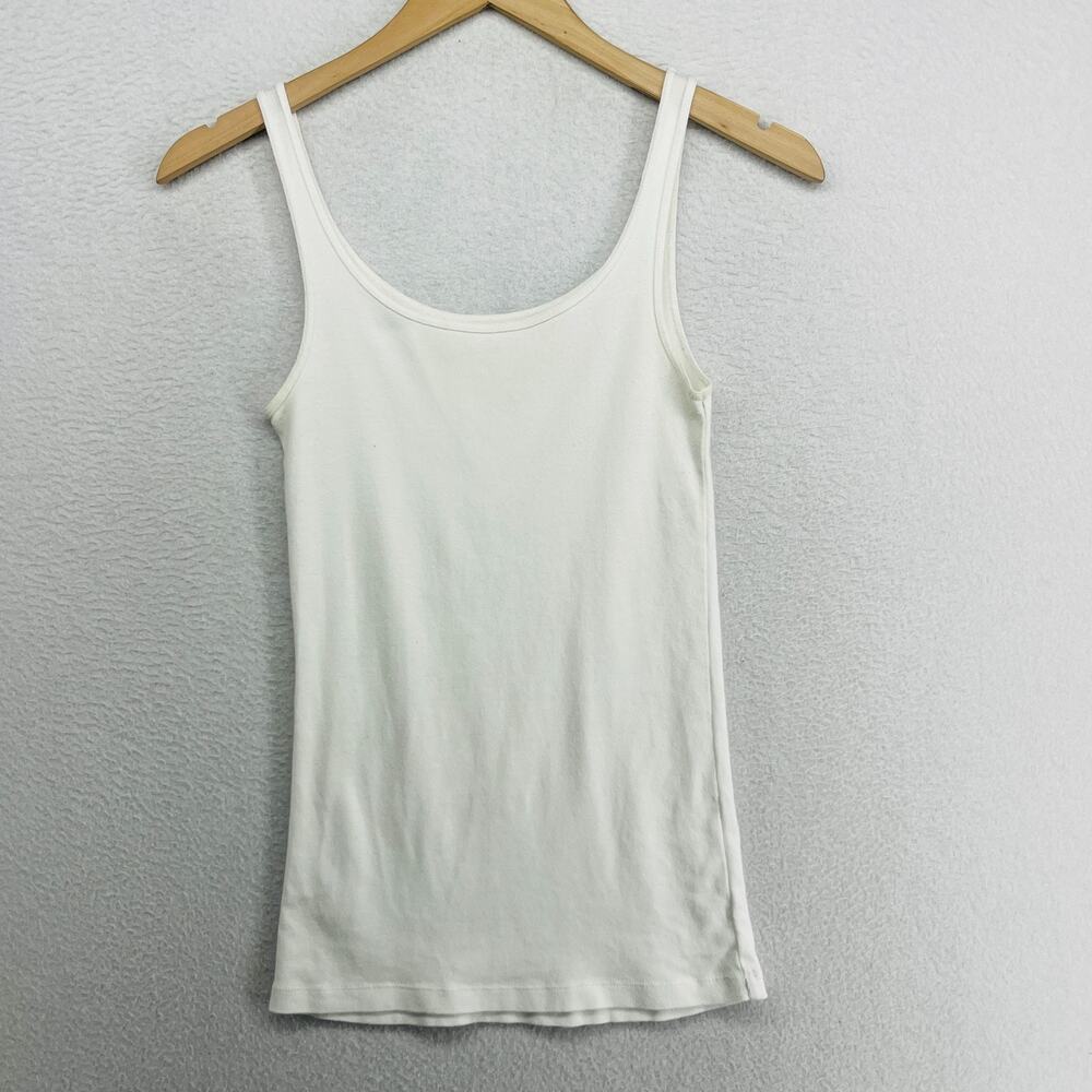 EILEEN FISHER Tank Top XS Cami Ribbed Jersey Organic Cotton Scoop Neck White
